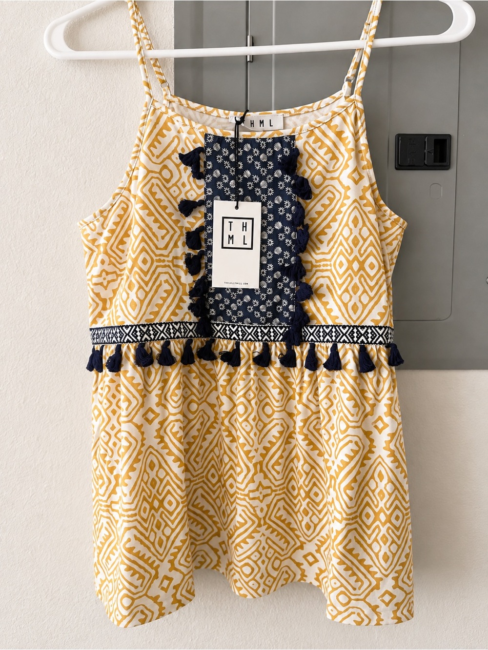 Womans Yellow & Navy Tassel tank